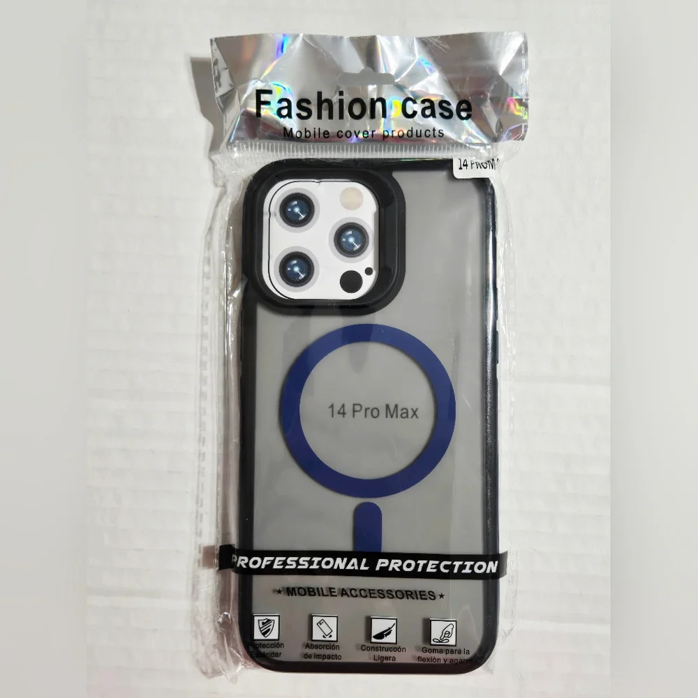 iPhone 14 Pro Max Magnetic Case Clear Frosted Back Black Bumper Shockproof Cover
